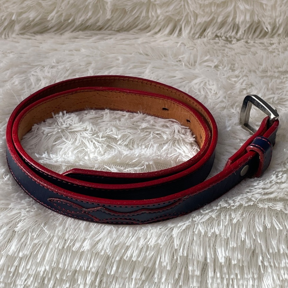 Vintage Circle Y of Yoakum Leather Belt‎ Sz 32 USA Red & Blue Western USA Texas